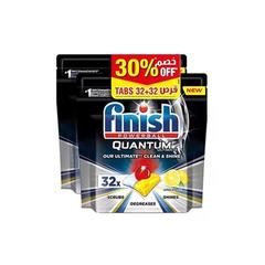 Finish Quantum Ultimate Dishwasher Detergent Cleaner (Lemon Sparkle, 32 Tabs, Pack of 2)
