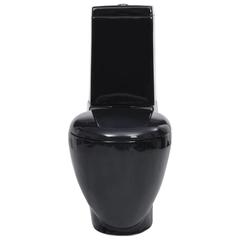 vidaXL WC Ceramic Toilet Bathroom Round Toilet Bottom Water Flow Black