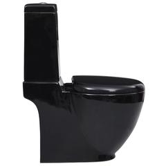 vidaXL WC Ceramic Toilet Bathroom Round Toilet Bottom Water Flow Black