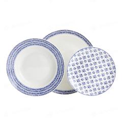 Wilko Porcelain Dinner Set (Set of 12, White and Blue)
