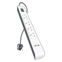 Belkin 4-Outlet Surge Protection Strip with USB & Power Cord (2 m)