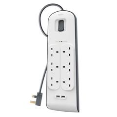 Belkin 6-Outlet Surge Protection Strip with USB & Power Cord (2 m)