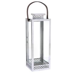 Living Space Rectangle Lantern with Leather Handle (Small, 14 x 14 x 40 cm)