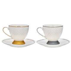 Homeworks English Tea Cup & Saucer (Set of 4, Gold/White)