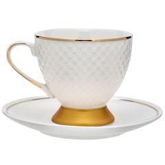 Homeworks English Tea Cup & Saucer (Set of 4, Gold/White)