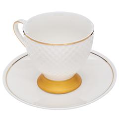 Homeworks English Tea Cup & Saucer (Set of 4, Gold/White)