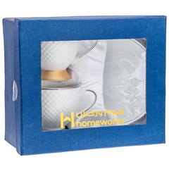 Homeworks English Tea Cup & Saucer (Set of 4, Gold/White)