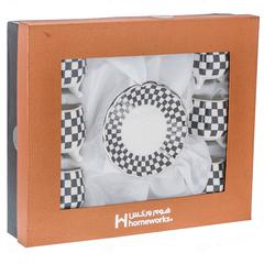 Homeworks Checkered Cup & Saucer Set (90 ml, Set of 12, Black & White)