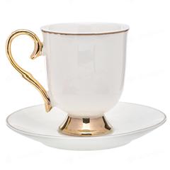 Homeworks Cup & Saucer Set With Gold Handle and Base (White, Set of 12)