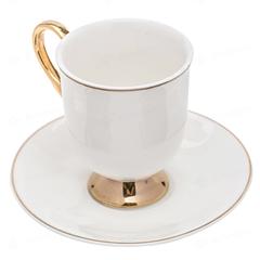 Homeworks Cup & Saucer Set With Gold Handle and Base (White, Set of 12)