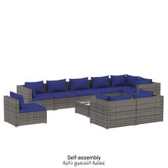 طقم كنب حديقة 10 قطع بولي راتان رمادي مع وسائد فيدا إكس إل (60 × 60 × 30 سم)