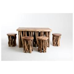 طقم سفرة  4 مقاعد من خشب الساج مشروم خشبيستا