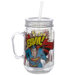 Spoontiques Superman Mason Jar with Straw (17 cm, 532 ml)