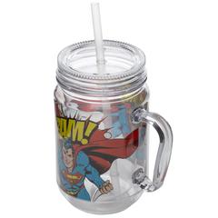 Spoontiques Superman Mason Jar with Straw (17 cm, 532 ml)