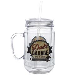 Spoontiques Dad's Garage Mason Jar with Straw (17 cm, 532 ml)