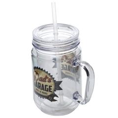 Spoontiques Dad's Garage Mason Jar with Straw (17 cm, 532 ml)