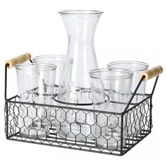 Excellent Houseware Carafe & Glass Set with Metal Basket (6 pcs)