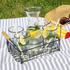 Excellent Houseware Carafe & Glass Set with Metal Basket (6 pcs)