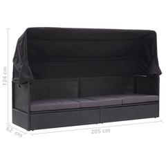 vidaXL Outdoor Sofa Bed with Canopy Poly Rattan Black