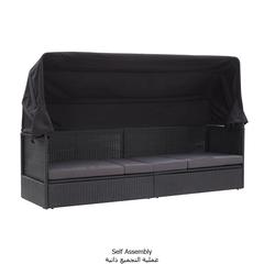 vidaXL Outdoor Sofa Bed with Canopy Poly Rattan Black