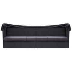 أريكة سرير بولي راتان مع مظلة لون أسود فيدا إكس إل