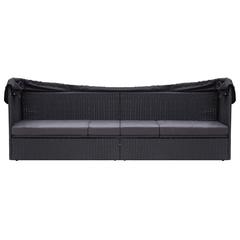 vidaXL Outdoor Sofa Bed with Canopy Poly Rattan Black