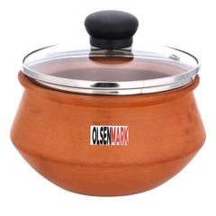 Olsenmark Traditional Cookware Clay Handi W/Glass Lid, OMCP6028 (1 L, 15 cm)