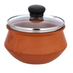 Olsenmark Traditional Cookware Clay Handi W/Glass Lid, OMCP6028 (1 L, 15 cm)