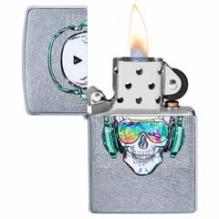Zippo Skull Headphone Design Windproof Lighter, 29855 (Street Chrome)