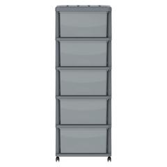 Cosmoplast Cedargrain Plastic 5-Tier Storage Cabinet W/Drawers & Wheels (Dark Grey, 50 x 40 x 114 cm)