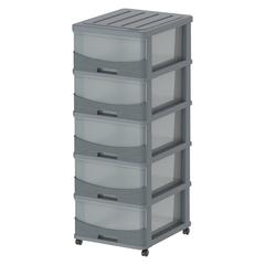 Cosmoplast Cedargrain Plastic 5-Tier Storage Cabinet W/Drawers & Wheels (Dark Grey, 50 x 40 x 114 cm)