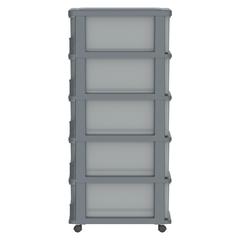 Cosmoplast Cedargrain Plastic 5-Tier Storage Cabinet W/Drawers & Wheels (Dark Grey, 50 x 40 x 114 cm)