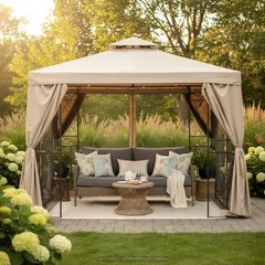 مظلة حديقة فولاذية مع شبكة ناموسية ليفينج أكسينتس (300 × 300 × 265 سم)