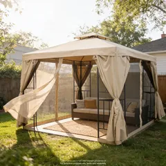 مظلة حديقة فولاذية مع شبكة ناموسية ليفينج أكسينتس (300 × 300 × 265 سم)