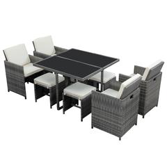 Bali 4-Seater Steel Wicker Cube Dining Set W/Cushions Generic (9 pcs)