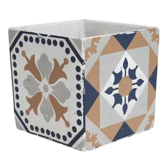 أصيص زرع مربع مزين بالبلاط البرتغالي فولن فروتس (13.4 × 13.4 × 12.9 سم، كبير)