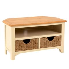 Kansas Wooden Corner TV Unit W/Baskets (85 x 50 x 48 cm, Small)