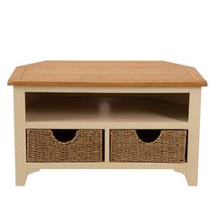 Kansas Wooden Corner TV Unit W/Baskets (85 x 50 x 48 cm, Small)