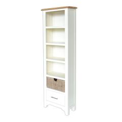 Kansas Wooden Slim Bookcase W/Drawers & Baskets (50 x 25 x 165 cm)