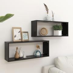 vidaXL Wall Cube Shelf 2 pcs Black 60x15x23 cm Engineered Wood