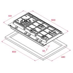 موقد غاز مدمج 5 شعلات تكا، GZC 95320 XBB (5 × 90 × 51 سم)