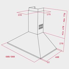 شفاط مدخنة تيكا يثبت على الحائط، DBB 90 HP (74.9-104.9 × 90 × 48 سم)