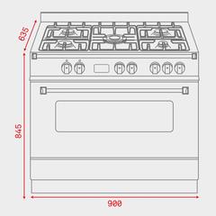 موقد غاز قائم بذاته 5 شعلات تكا، FS 901 5GE SS (90 × 60 × 85 سم)