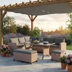 Savannah 9-Seater Rattan Corner Dining Set W/Cushions Generic (5 Pc.)