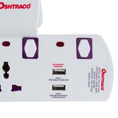 Oshtraco 2-Way T-Socket Plug W/ USB Port
