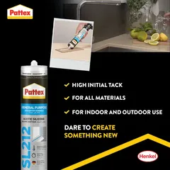 Pattex SL212 General Purpose Acetic Silicone (Transparent, 2 Pc.)