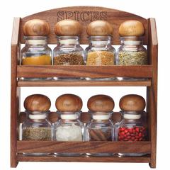 Billi Wooden Spice Rack W/ 8 Bottles