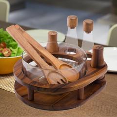 Billi Glass Salad Bowl & Wooden Cruet Set