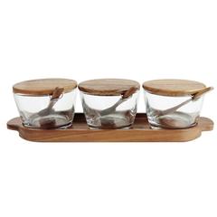 Billi Glass Condiment Jar W/ Wooden Tray, Lid & Spoon Set