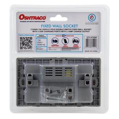 Oshtraco 2-Gang Wall Socket W/USB Port (13 Amp)